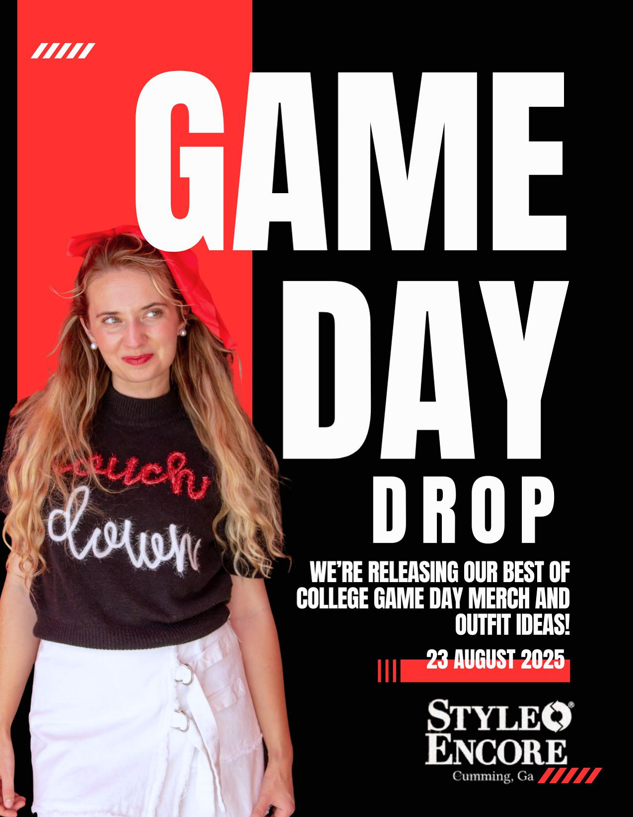 We’ve been saving our best stadium-ready outfits, college team gear, and tailgate looks just for this day – and trust us, you do not want to miss it. From vintage varsity jackets to team tees and spirited accessories, it’s all hitting the floor in one epic drop. Expect game day styles from top college teams and trendy, sporty fits perfect for football season.